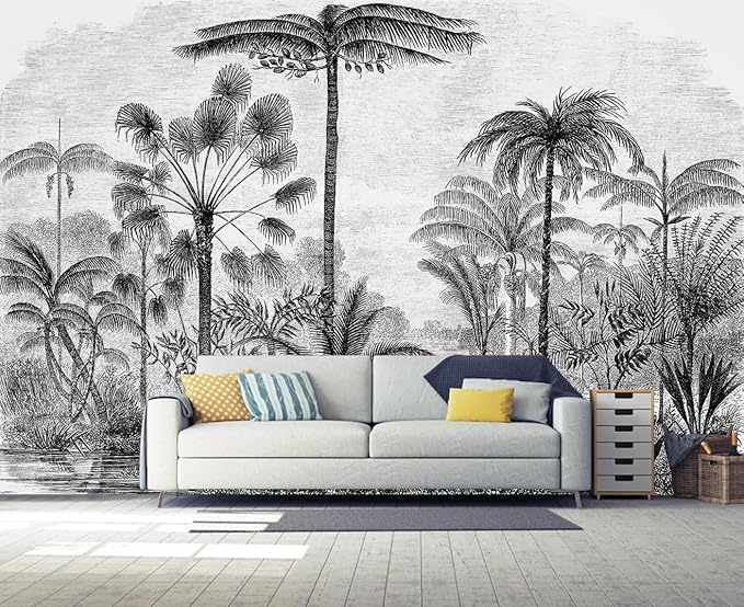 Tropical Forest Wall Mural Black Palm Tree Wallpaper Mural for Living Room Bedroom（Not Peel and Stick）