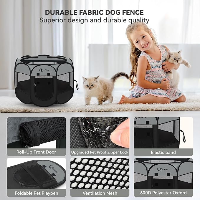 Siedihit Dark Grey Dog Cat Playpen, Puppy Pet Playpen, Small Dogs Tent Crates - Image 7