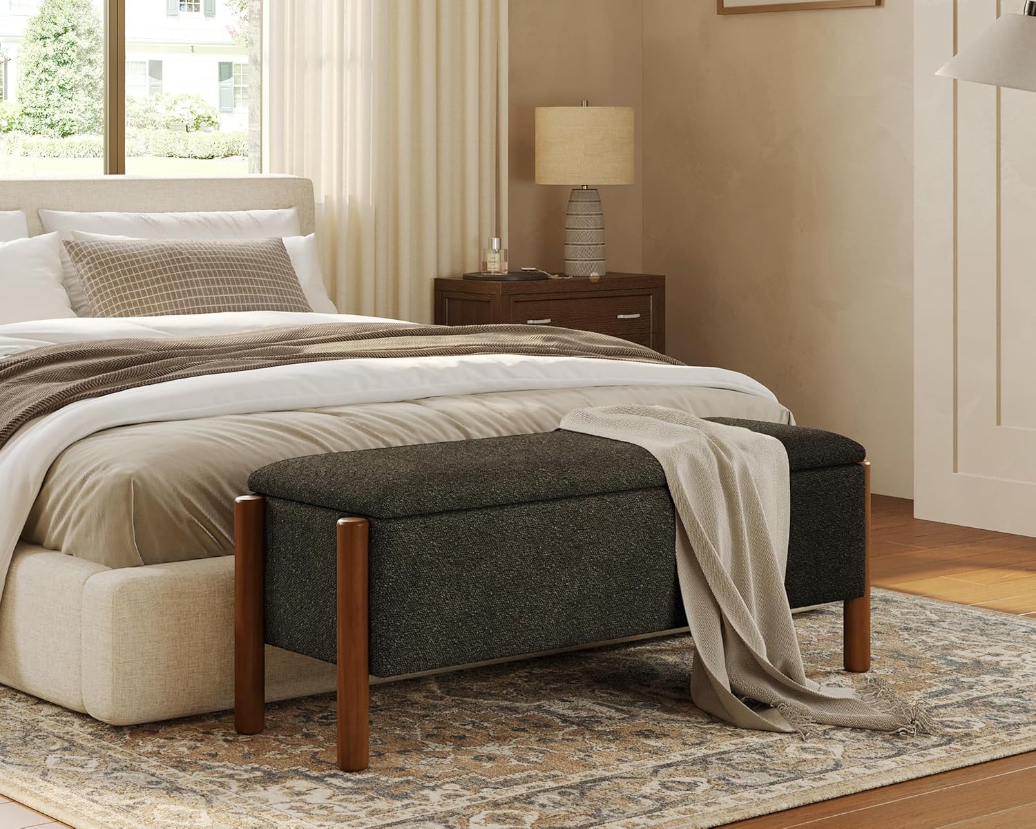 Storage Ottoman Bench, End of Bed Bench for Bedroom, 47" Boucle Upholstered Entryway Shoe Seat Benchs, Holds up to 660 lb Storage Ottoman, Padded Blanket Chest Stool Foot Rest for Living Room Grey