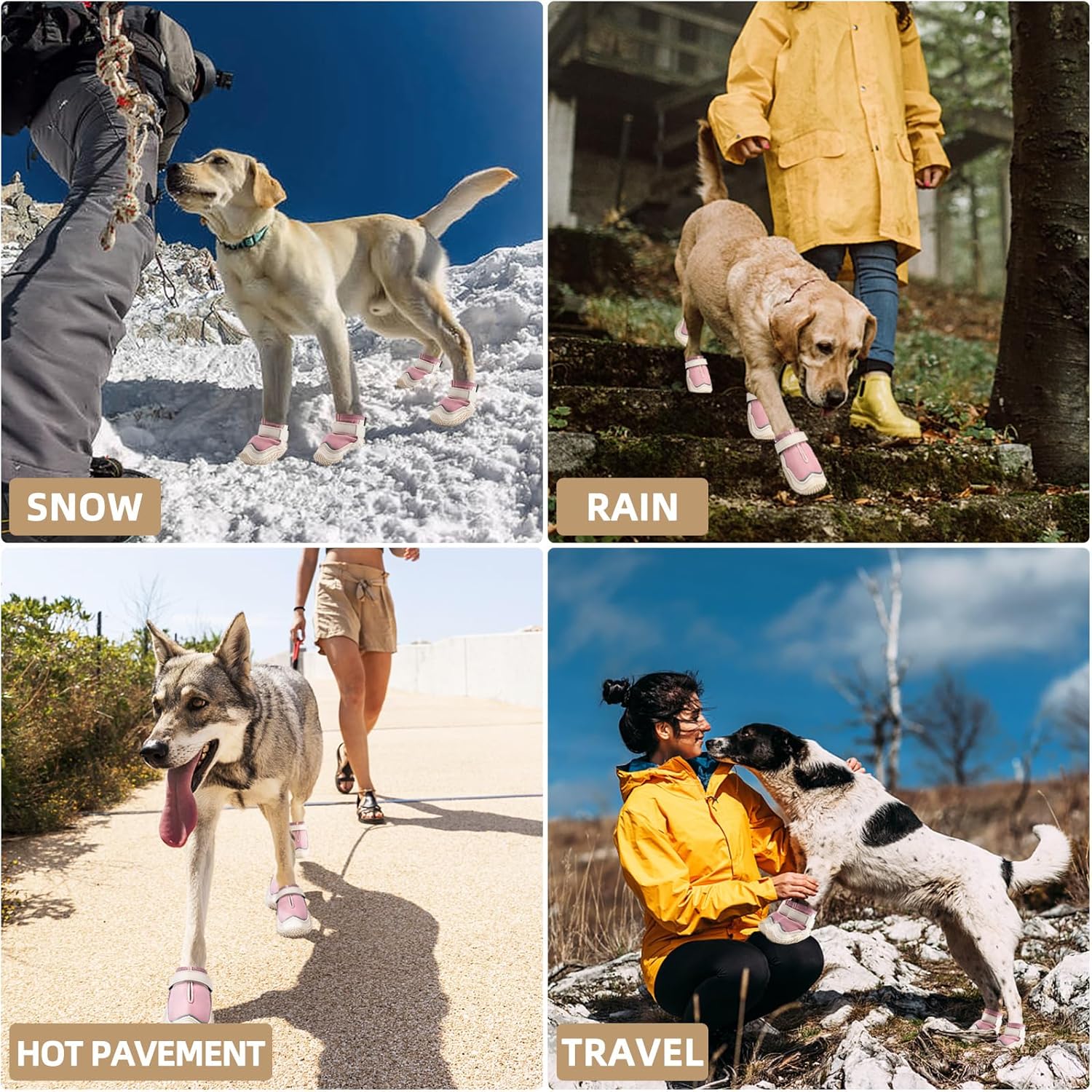 Hcpet Dog Boots for Large Dogs, Dog Shoes for Hot Pavement Winter Snow, Paw Protector Dog Booties Designed for Comfort and Breathability, Outdoor Booties for Small Medium Dogs for Hiking Pink Size 8