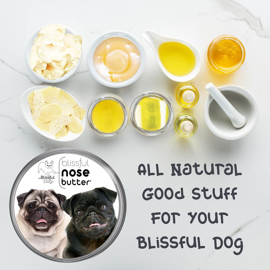 The Blissful Dog Pug Duo Nose Butter for Dry, Cracked Skin, Lick-Safe Dog Nose Balm with Moisturizing Shea Butter, Almond, Olive, and Essential Oils, Pet Supplies, Uncented, 1 oz.