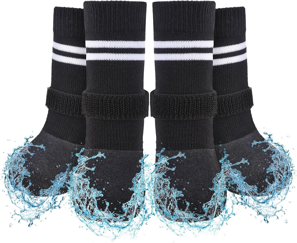 SCENEREAL Anti Slip Dog Boots & Paw Protectors for Hardwood Floor, Extended Dog Socks to Prevent Licking Paws, Waterproof Pet Snow Rain Shoe for Winter Large Senior Dogs, Black XL