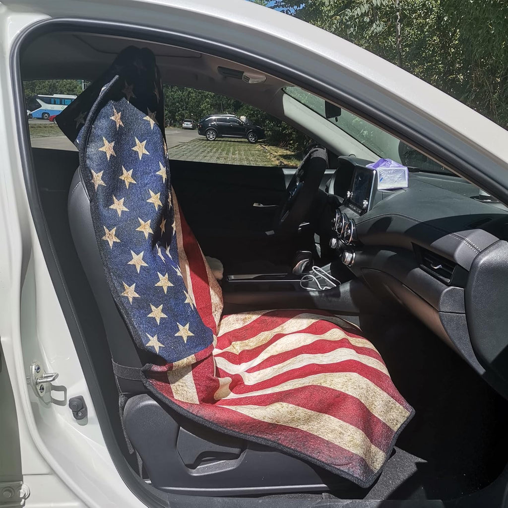 Car Seat Cover Protector Front Seats,for Gym Workout,Running,Swimming,Beach and Hiking,Waterproof Sweat Towel Bucket Seat Covers for Cars SUV Trucks (American Flag, 2Pcs)
