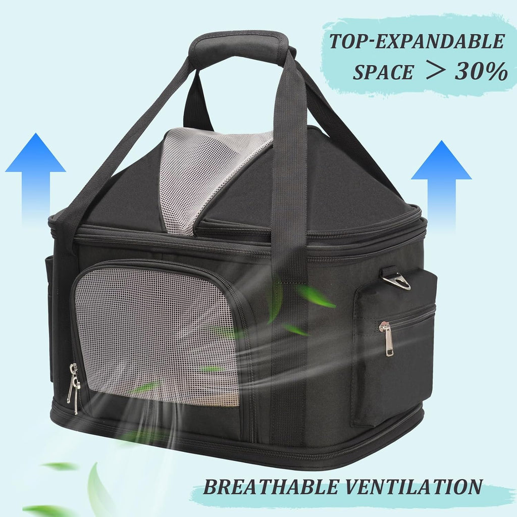 2-in-1 Stylish Dog Purse Carrier Soft-Sided Carriers Travel Tote Bag for Small Dogs Cats, Fashion Foldable Pet Bag for Puppies Small Animals with Pockets (Black, 16.2" x 11.4" x 13")