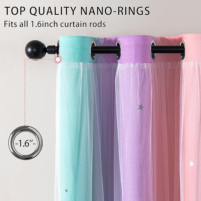 XiDi Kids Blackout Curtains for Bedroom 96 Inches Long 2 Panels Set Cute Pink Grommet Window Treatment Darpes Princess Nursery Unicorn Rainbow Curtains for Girl Room Deocr Pink Purple Green 42x96
