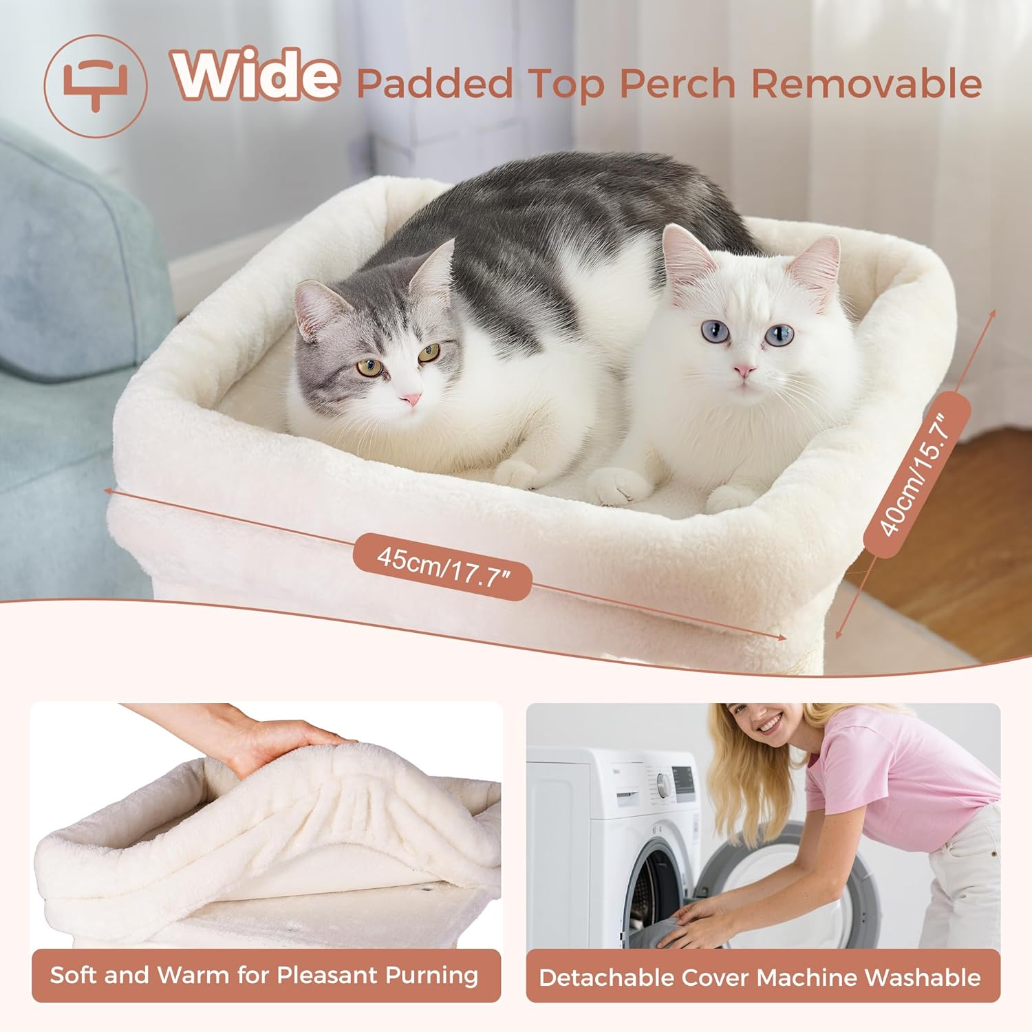 Cat Tree with Large Top Bed 17.7x15.7” Small Cat Tower with Dual Condos,28” Fully Scratching Post and Self Groomer for Indoor Cats-Beige