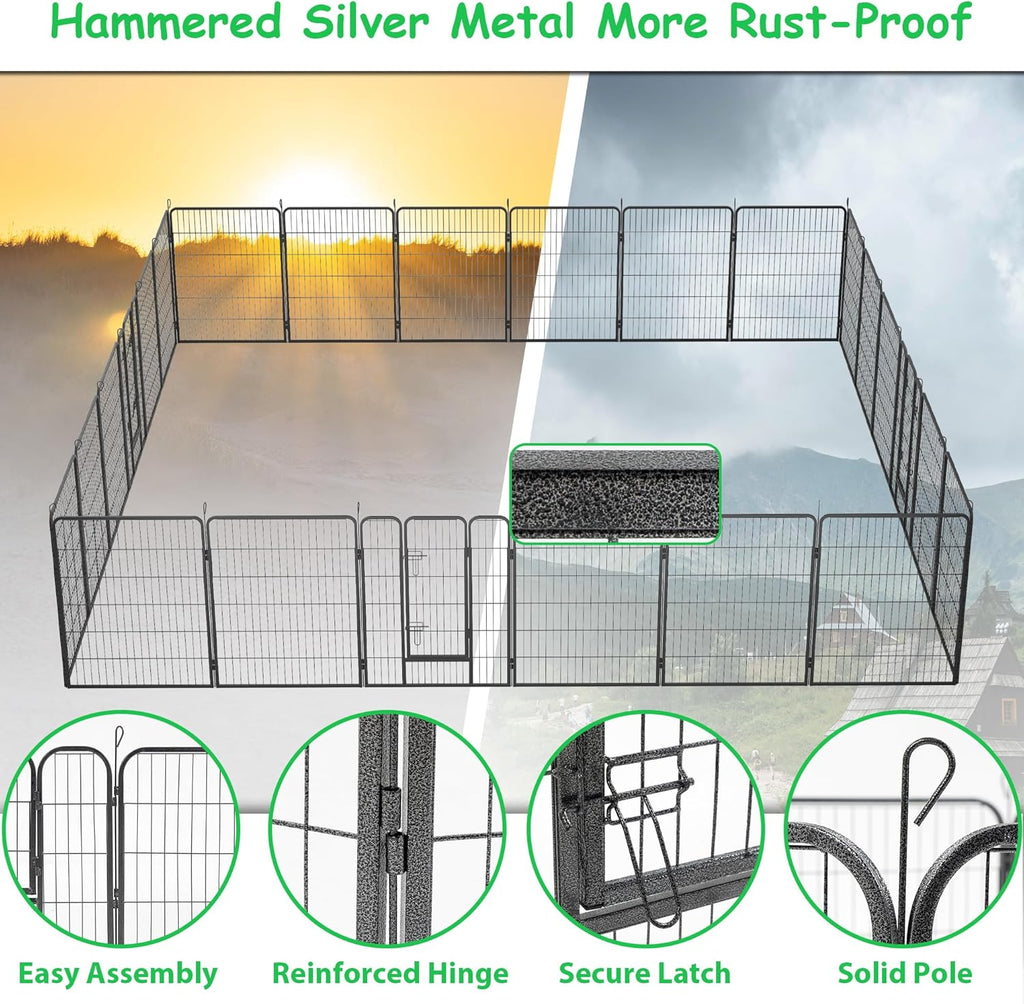 Dog Playpen, Outdoor Dog Fence, 24 Panels, 40" H Dog Pen for Medium/Small Dogs, Heavy Duty Metal Pet Fence with Gate, Portable Dog Fence for RV Camping and Yard (Black)