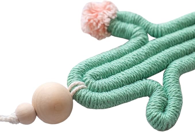 Mila Millie 2 Pack Cactus Macrame Wall Hanging | Handmade Woven Tassel Ornament for Home or Nursery Baby Kids Room Decor | Boho Nordic Scandinavian Style (Blue Green)