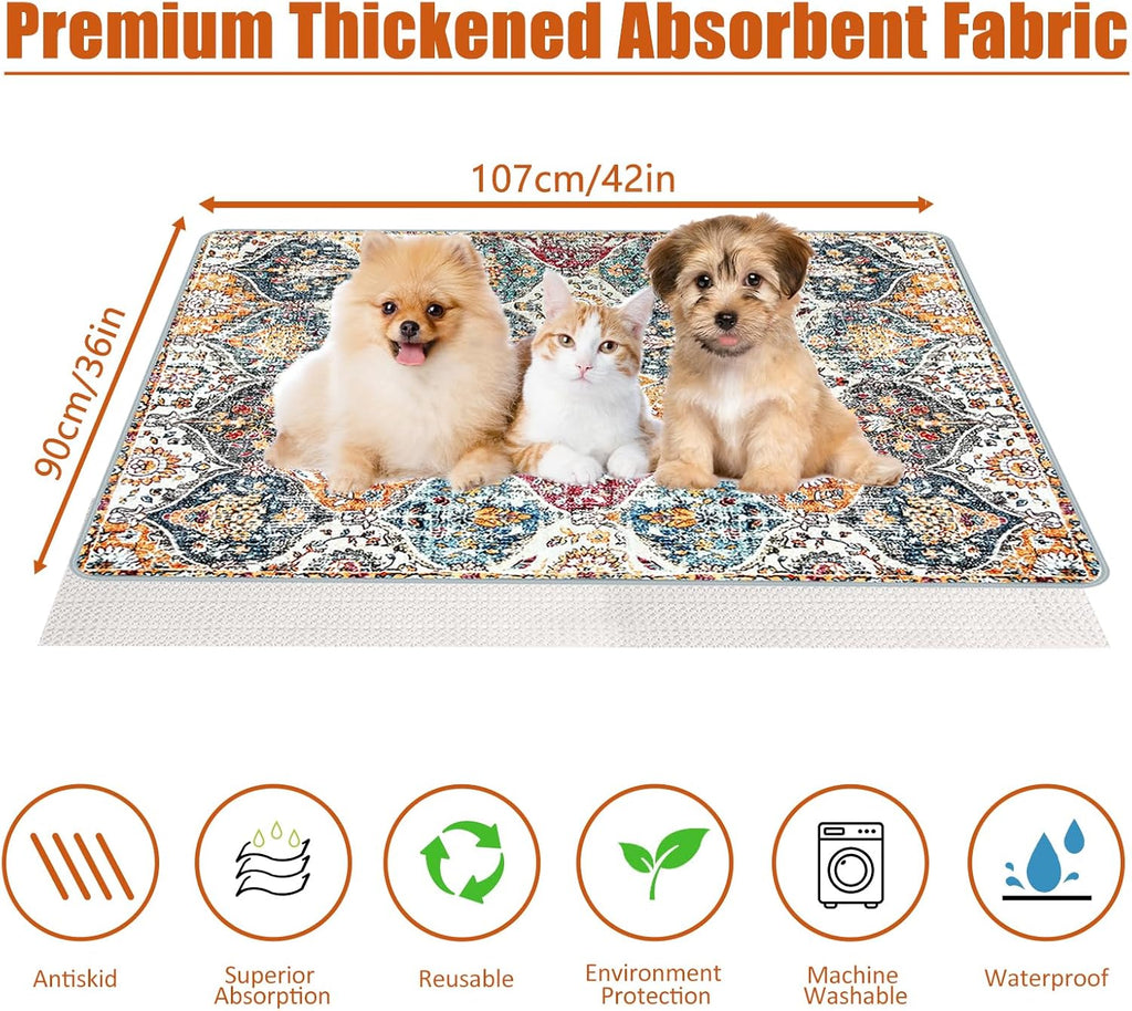 Washable Pee Pads for Dogs, (2 Pack, 36"x42") Upgrade Reusable Puppy Pads with Non-Slip Rug Pad, Super Thickening Absorbent Leakproof Dog Traning Pads Whelping Pad for Dogs, Doggie(Orange)