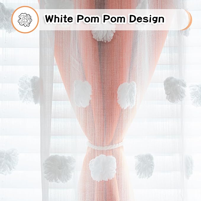 MYSKY HOME Bedroom Curtains Orange Blackout Curtains for Nursery Kids Room 63 Inch Long Double Layer Curtains for Daughter Room White Pom Pom Sheer Grommet Room Darkening Window Curtains, 52" x 63"