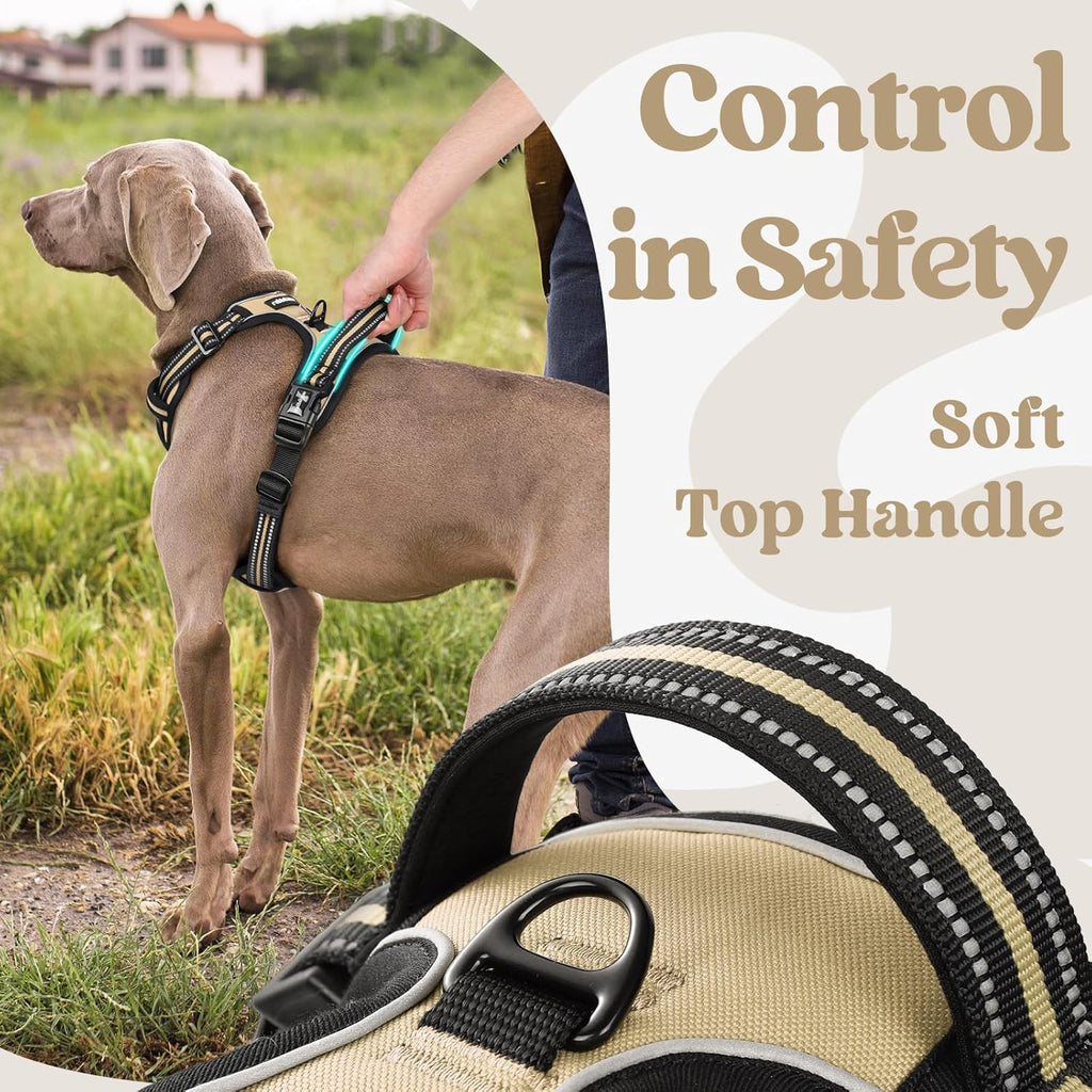 rabbitgoo Dog Harness Medium Sized, No Pull Pet Harness with 3 Buckles, Adjustable Soft Padded Vest with Control Handle, Walking Reflective Pet Vest for Medium Dogs, Beige, M