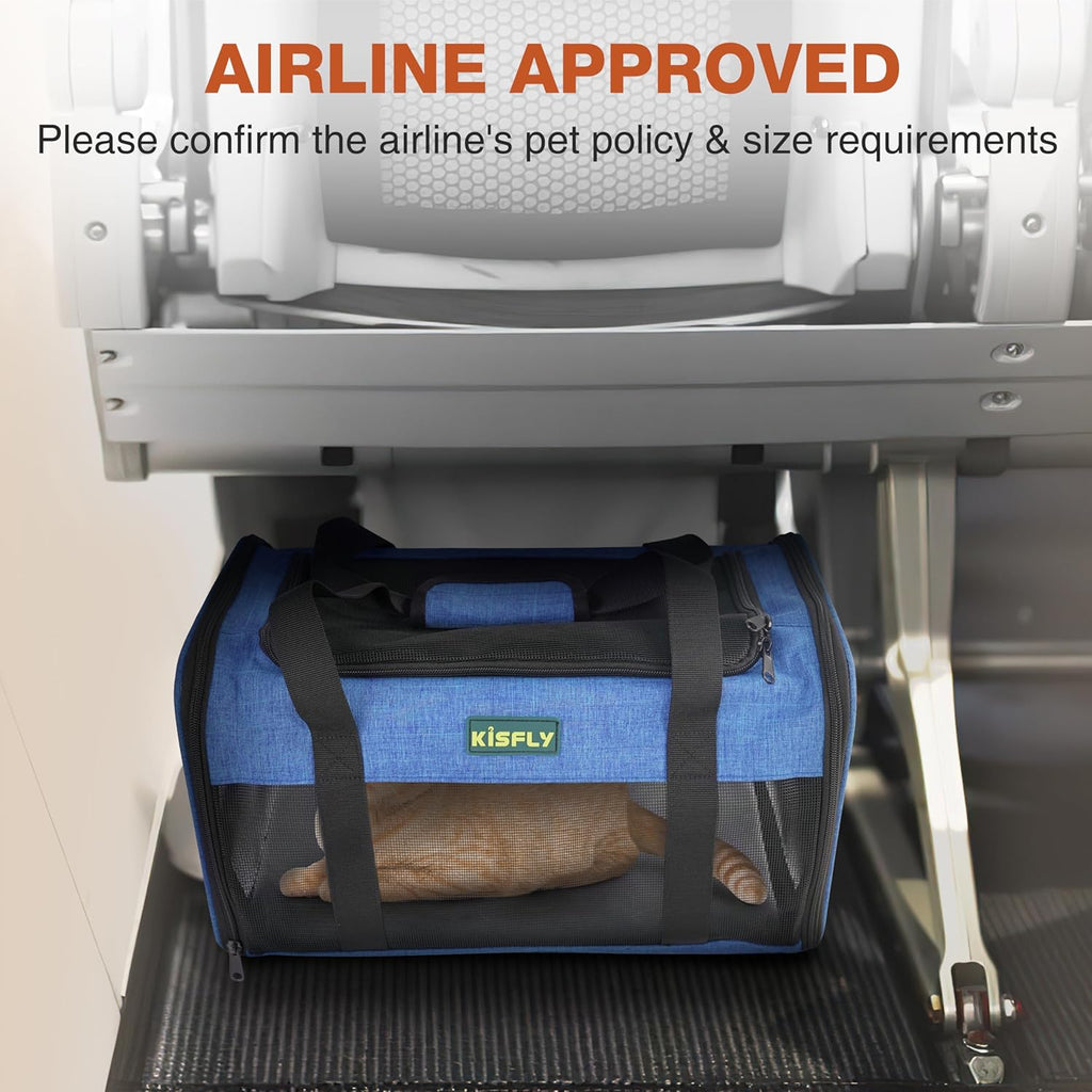 TSA-Approved Under-Seat Airline Pet Carrier – Soft-Sided, Foldable Travel Bag for Cats, Puppies, Rabbits & Hamsters (17"x11"x9.5"), Fits Pets up to 12 lbs, Blue