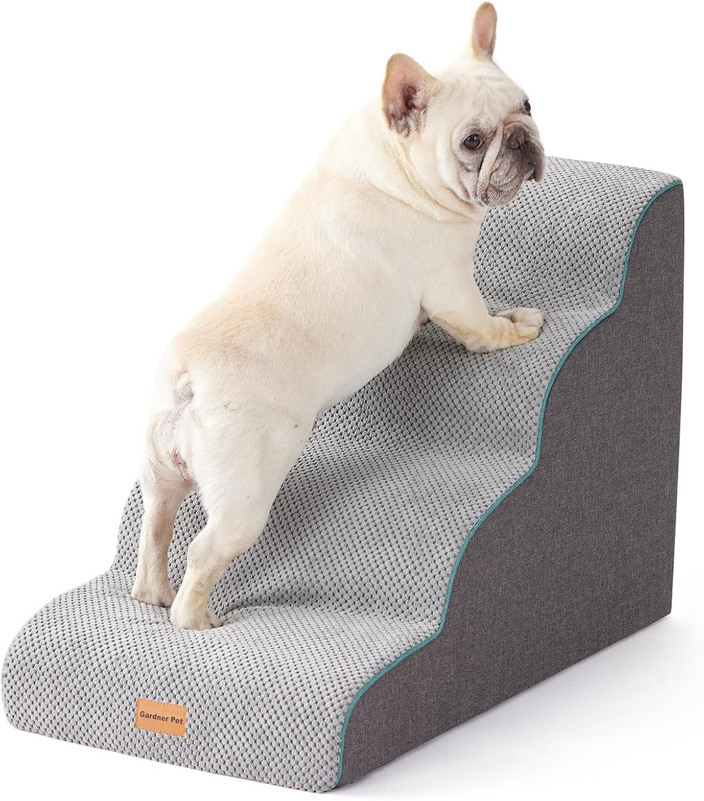Gardner Pet Dog Stairs for Small Dogs 19.7" H, Curved 4-Step Pet Stairs, Dog Steps for High Bed (18-24 in), Couch with Durable Non-Slip Waterproof Fabric Cover and CertiPUR-US Certified Foam