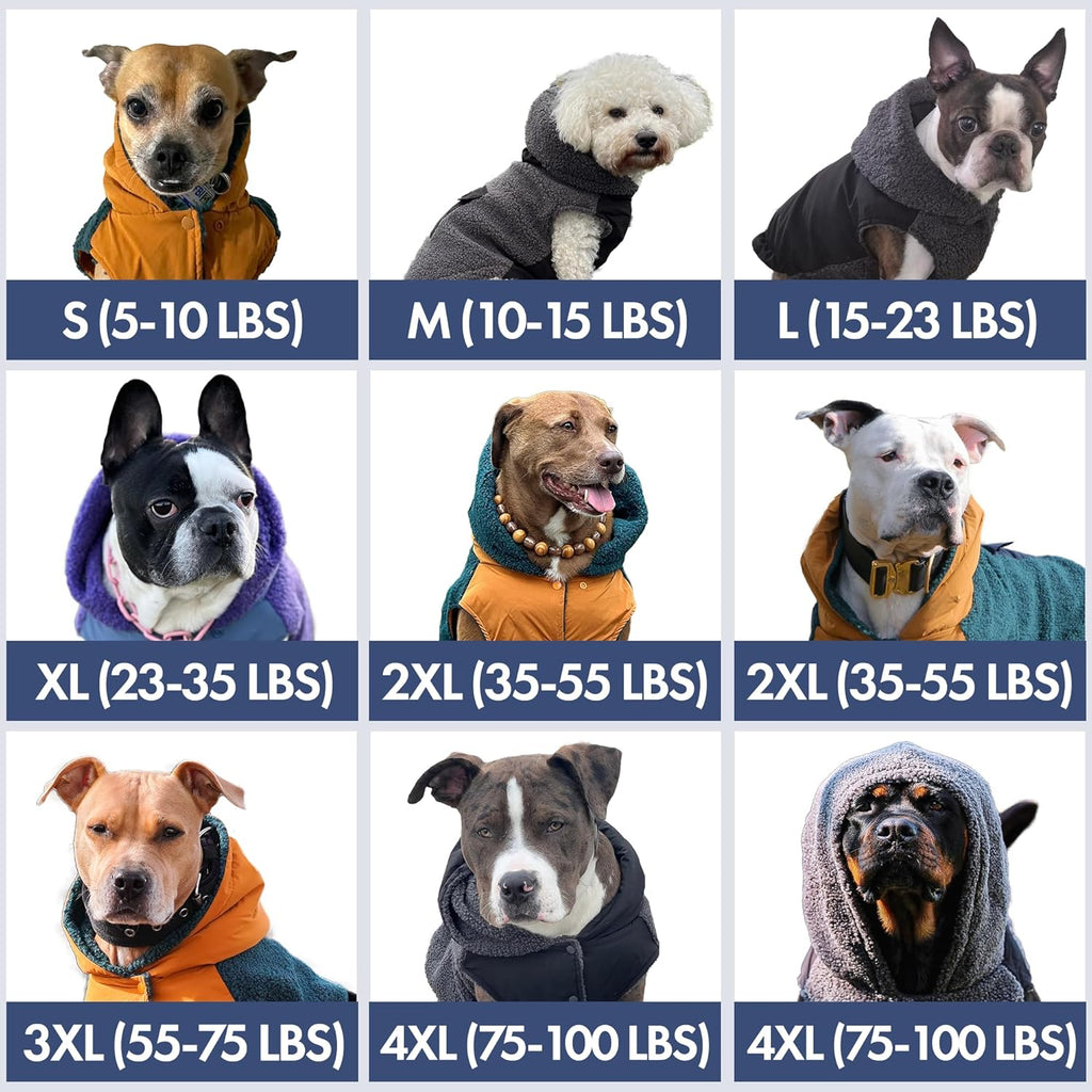 Spark Paws Reversible Dog Sweater, Sherpa Jacket Vest with Warm Fleece Lining, Warm Coat for Winter, Suitable for Small Medium, Large, XL XXL Dogs - Black and Grey - 3XL