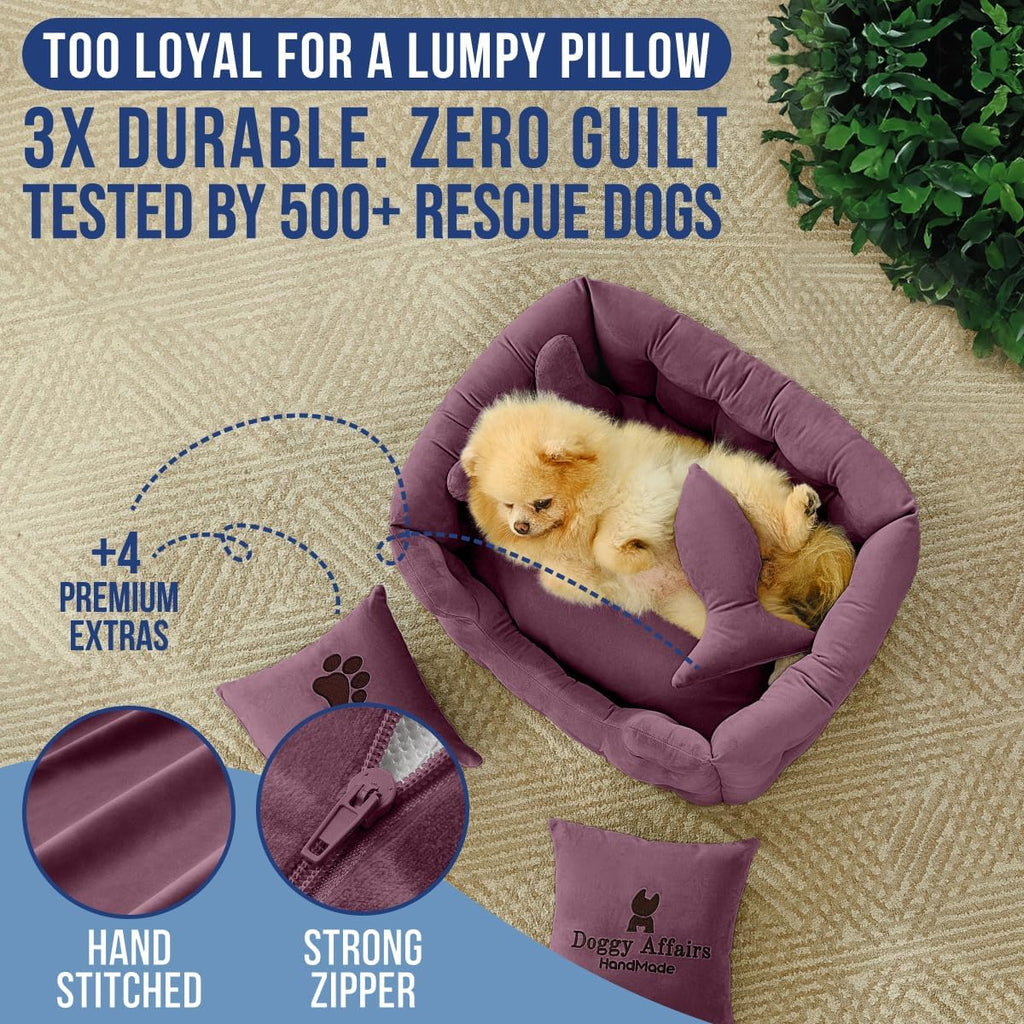 Luxury Dog Bed Chesterfield – Handcrafted Velvet Throne for Dogs | Joint Support, Calming & Temp-Regulating Comfort | Durable 5+ Years, Anti-Claw, Washable 100+ Times – XS, Purple