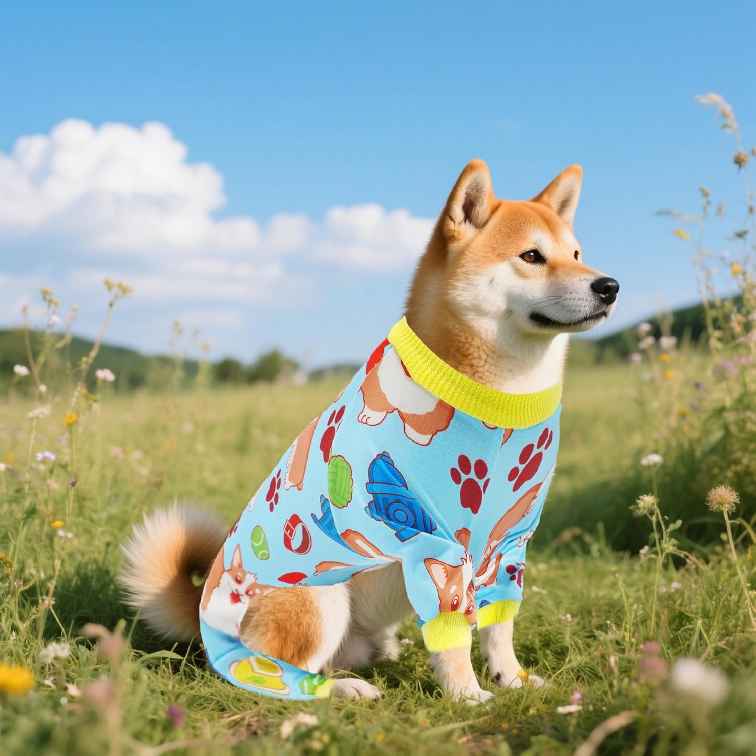 2PCS Dog Pajamas for Small Sized Doggie Pjs Clothes Puppy Onesies Outfits Pet Jammies Boy Girl Male Female Apparel Lightweight Stretch Paw Bone S