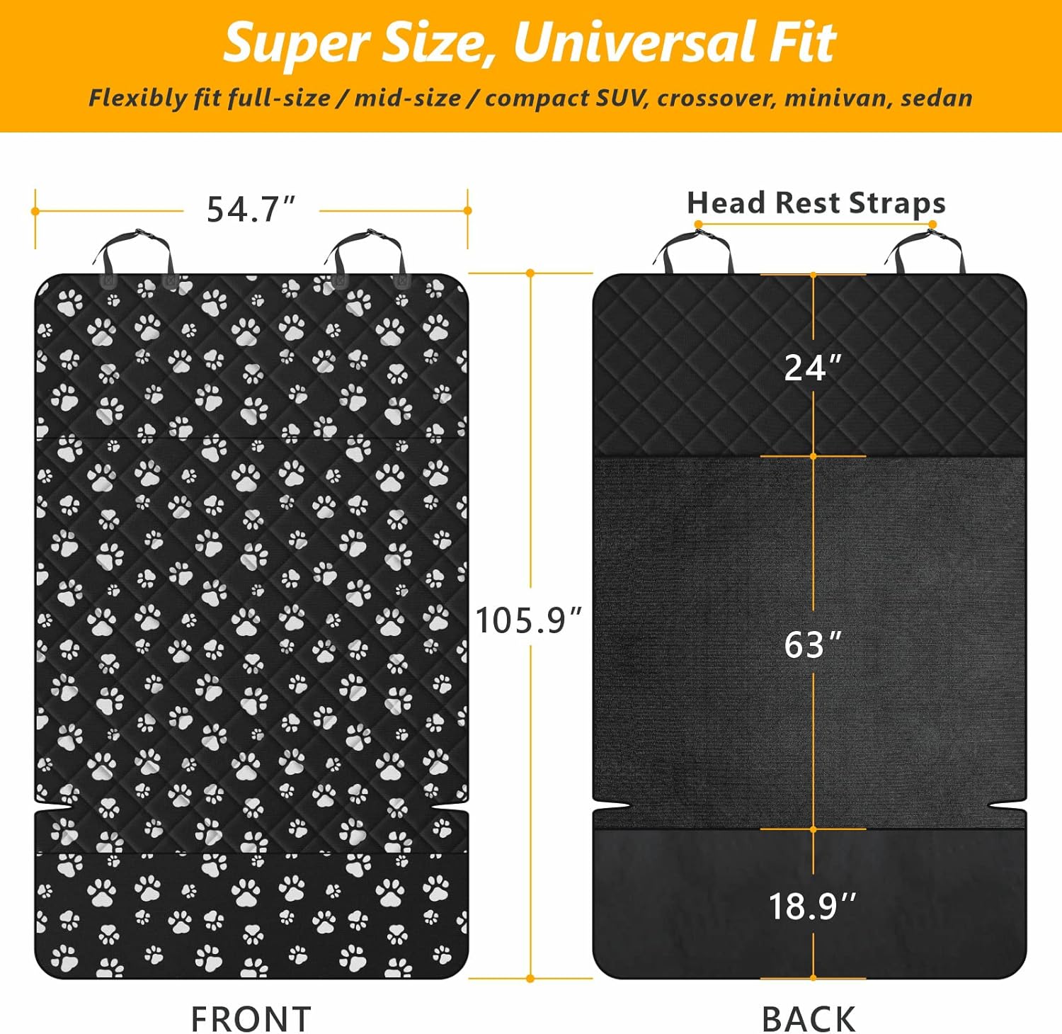 F-color SUV Cargo Liner for Dogs, Upgraded Extra Large Water Resistant Pet Cargo Cover Dog Seat Cover Mat for SUV Sedans Vans with Bumper Flap Protector, Non-Slip, Wear-Proof, Universal Fit, Paw Print