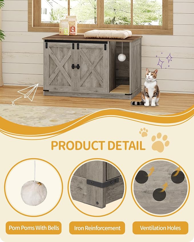 Hzuaneri Cat Litter Box Enclosure, Hidden Litter Box Cabinet Furniture - Image 7
