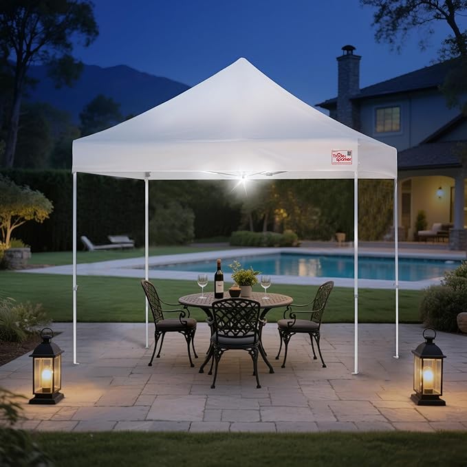 Tradesparker 10x10 Pop Up Canopy Tent,Commercial Movable Canopy with ApexCore LED&Rugged Casters-Instant Easy Setup Shelter Canopies with Weight Bags&Stakes for Oudoor Events Markets Vendors,Navy Blue