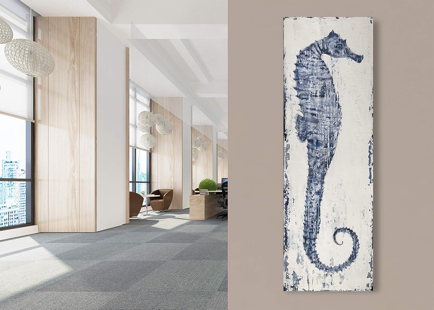 Yihui Arts Ocean Life Theme Bathroom Decor Mediterranean Style Home Canvas Wall Art Watercolor Painting Beach Marine Sea Animal Seahorse Print Framed Stretched Pictures