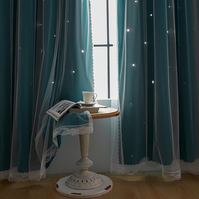 XiDi Blackout Curtains for Bedroom Windows - 72 in Long x 52 in Wide - 2 Panel Teal Unicorn Pattern for Girls & Kids Room
