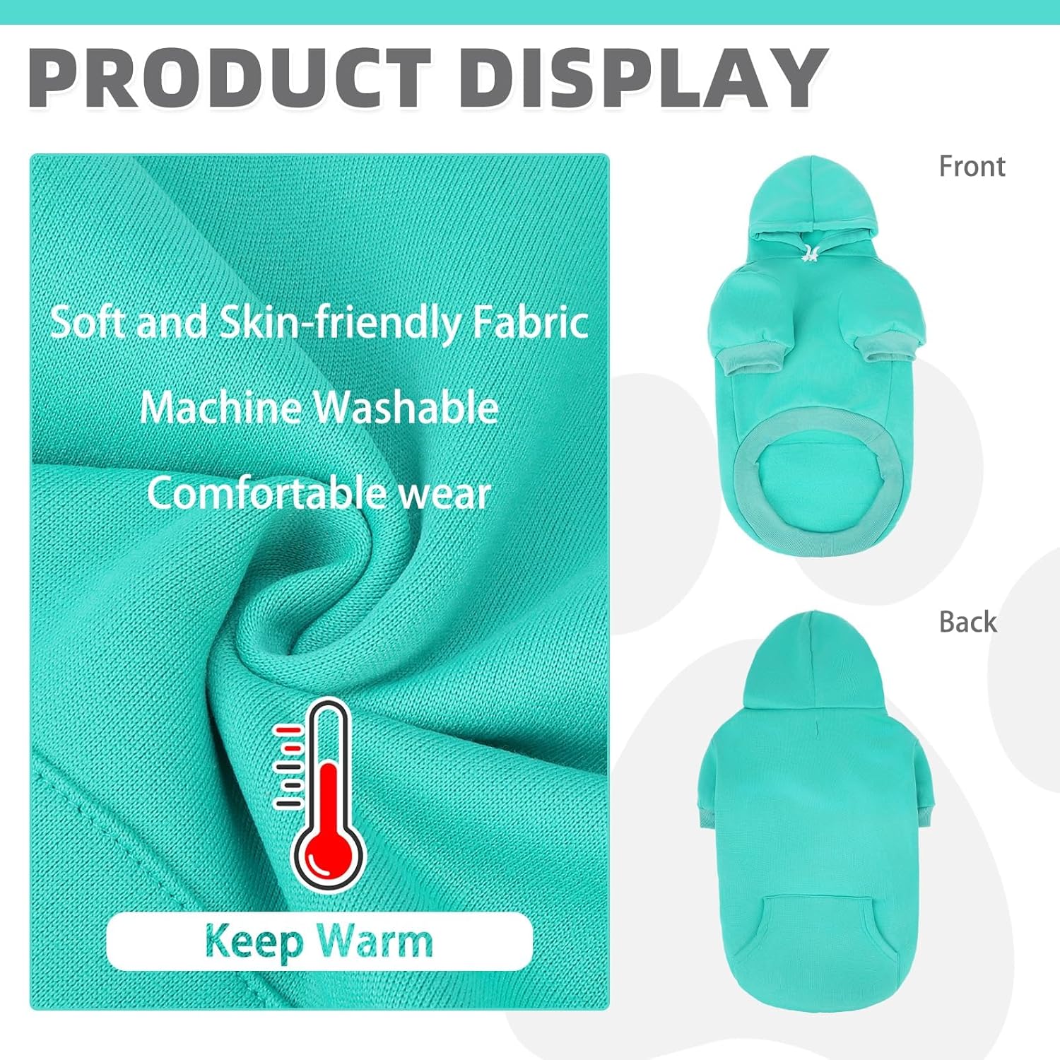 KOOLTAIL Basic Dog Hoodie - Soft and Warm Dog Hoodie Sweater with Leash Hole and Pocket, Dog Winter Coat, Cold Weather Clothes Sweatshirt for Small Medium Large Dogs Puppy Cat Boys Girls XL/XXL
