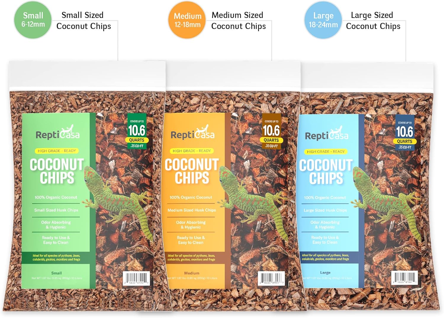Organic Coconut Chips Substrate Clean & Ready to Use for Reptiles, Snake, Tortoise, and Amphibian, Natural Fiber Free Husks, Clean Breeding and Bedding Flooring, Odor Absorbing - 10.6 Quarts