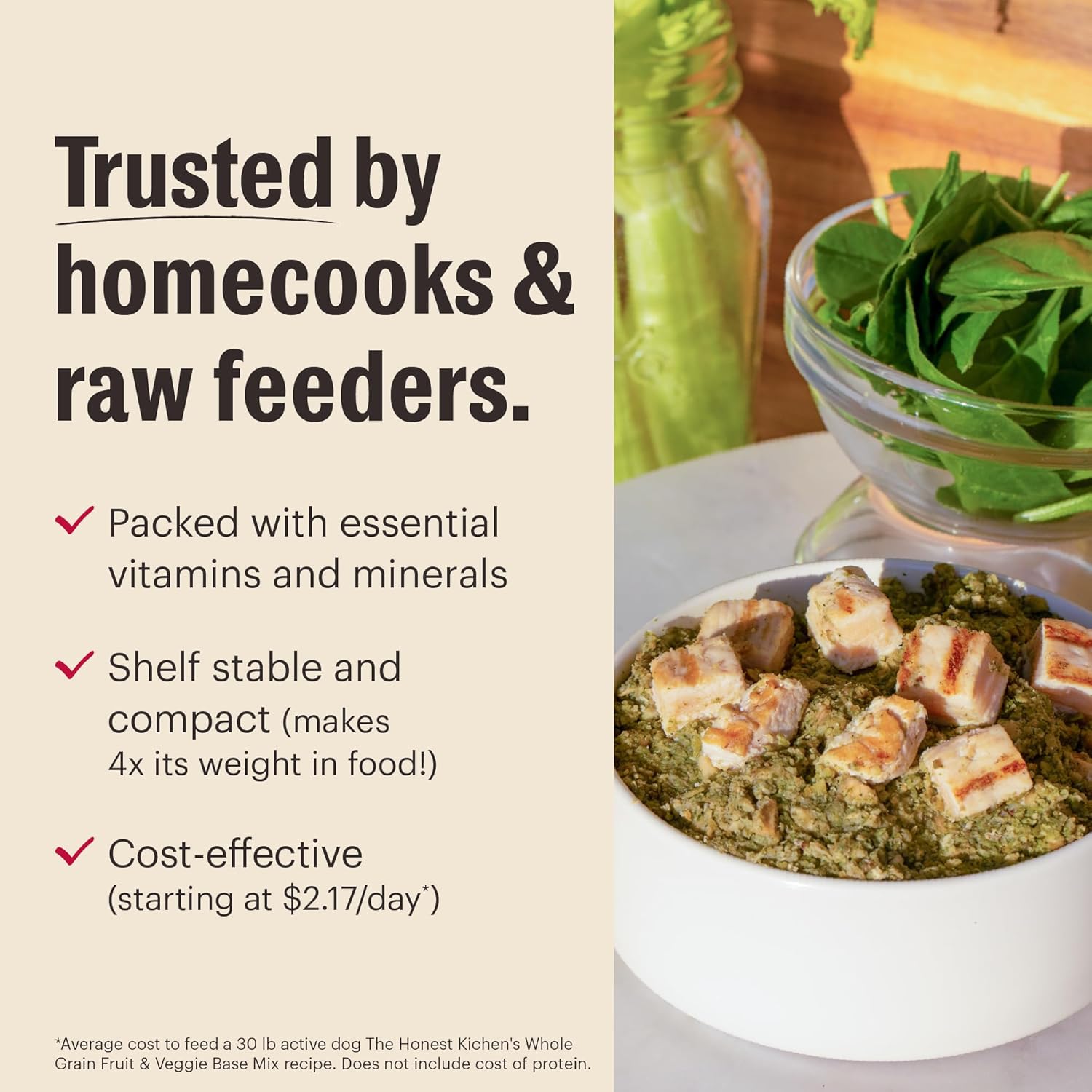 The Honest Kitchen Human Grade Dehydrated Grain Free Veggie, Nut & Seed Base Mix for Dogs 3 lb - Kindly