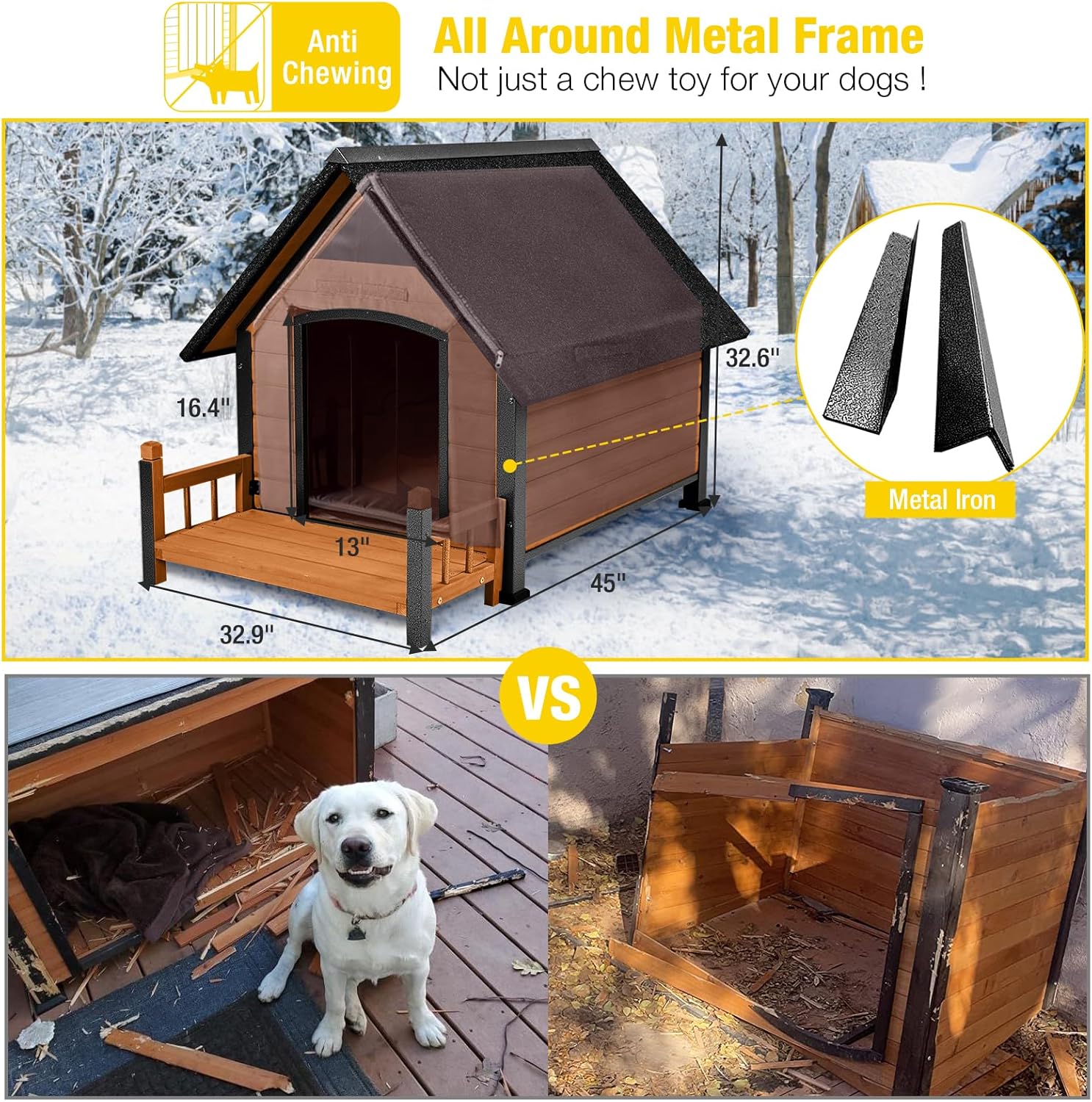 Dog House with Insulated Liner, Waterproof Dog Kennel for Small to Large Sized Dogs, Outdoor Doghouse 100% Insulated Puppy Shelter with Elevated Floor for Winter(Brown)