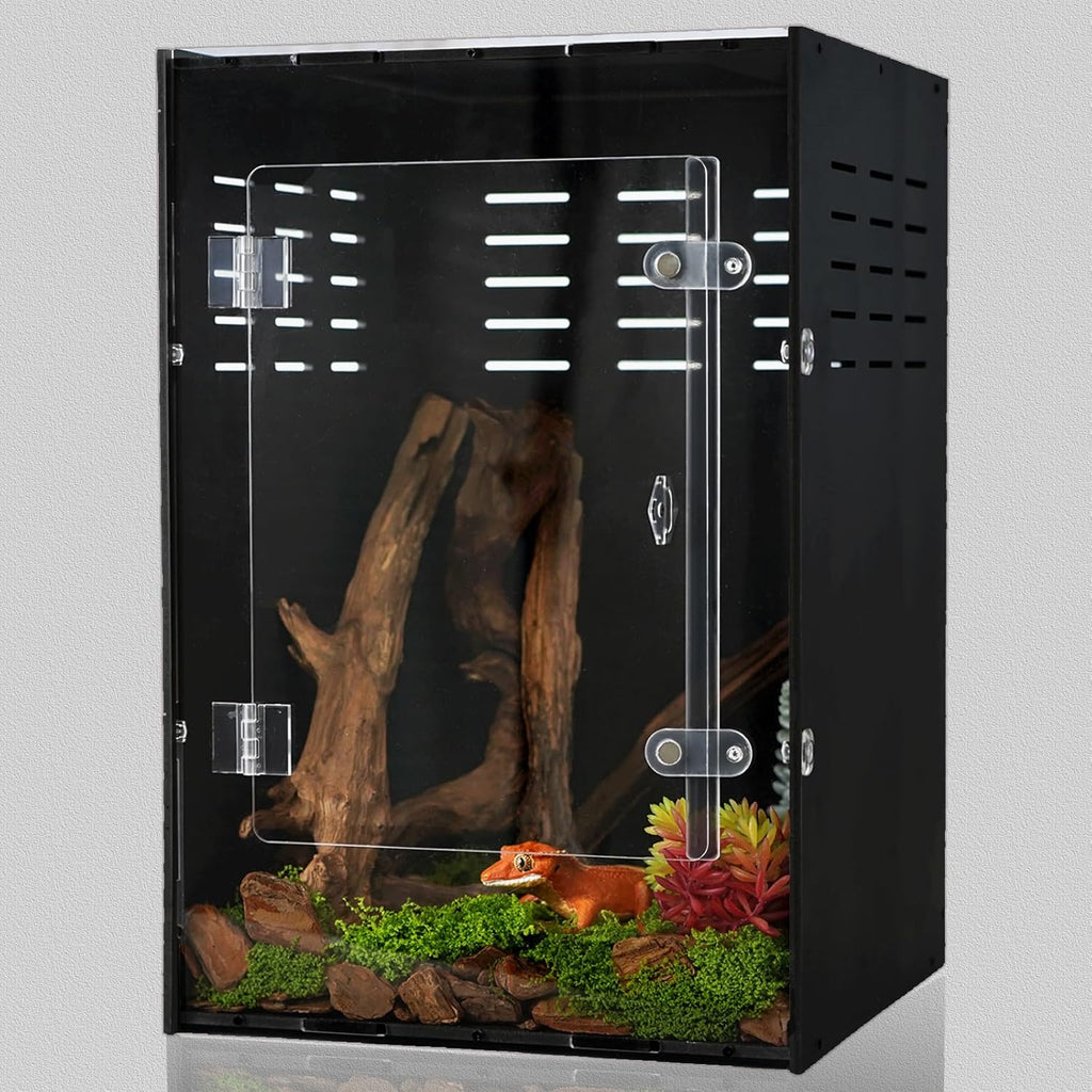 10 Gallon Reptile Tank - 12x12x18 Crested Gecko Tank Enclosure - Acrylic Habitat with Ventilation for Lizard, Spiders & Snakes