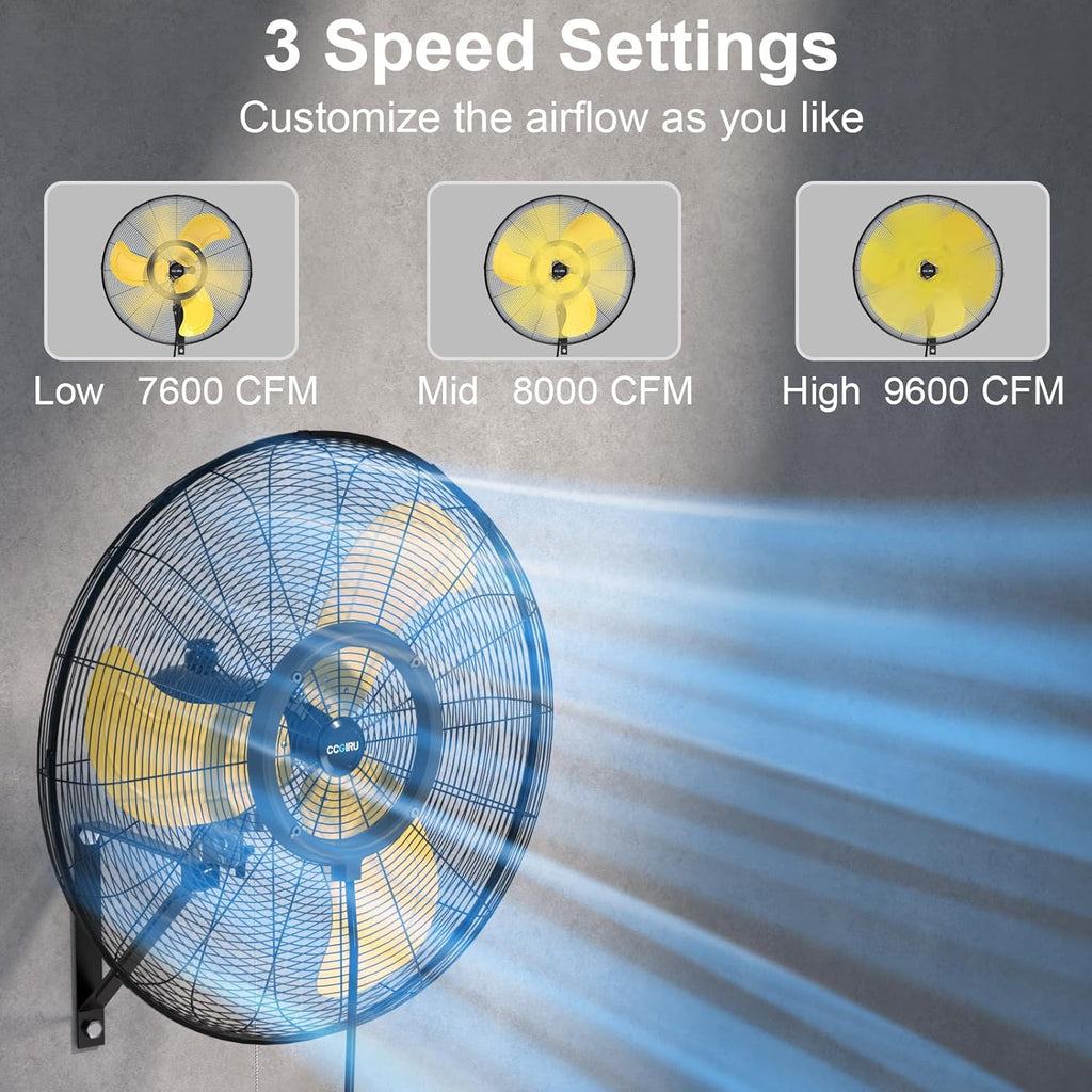 9600 CFM 30" Outdoor Wall Mount Misting Fans, High Velocity 3-Speed Waterproof Professional Oscillating Wall Fan, Heavy Duty Industrial Fan for Commercial, Garage, Warehouse, UL Listed