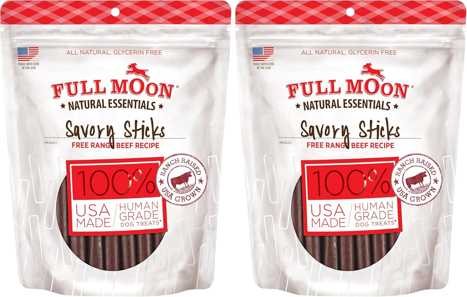 Full Moon All Natural Human Grade Dog Treats, Essential Beef Savory Sticks, 22 Ounce, 1.375 Pound (Pack of 2)