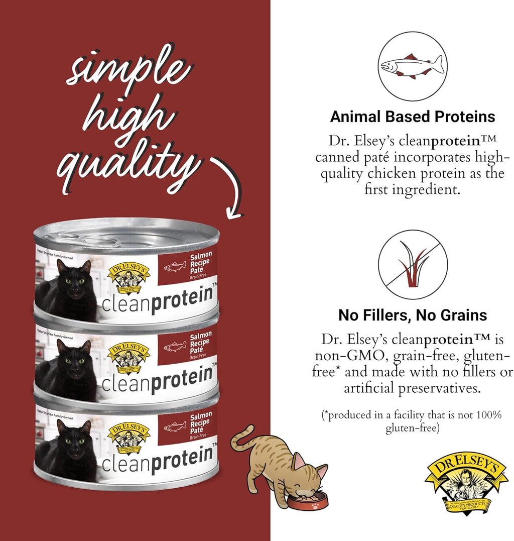 Dr. Elsey's cleanprotein Salmon Recipe Wet Cat Food, Pate 5.3 oz cans (Pack of 24)