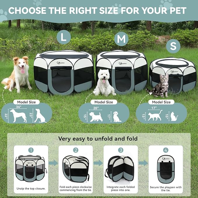 Siedihit Dog Playpen with 2 Washable Pee Pad, Puppy Pet Cat Playpen Small - Image 8