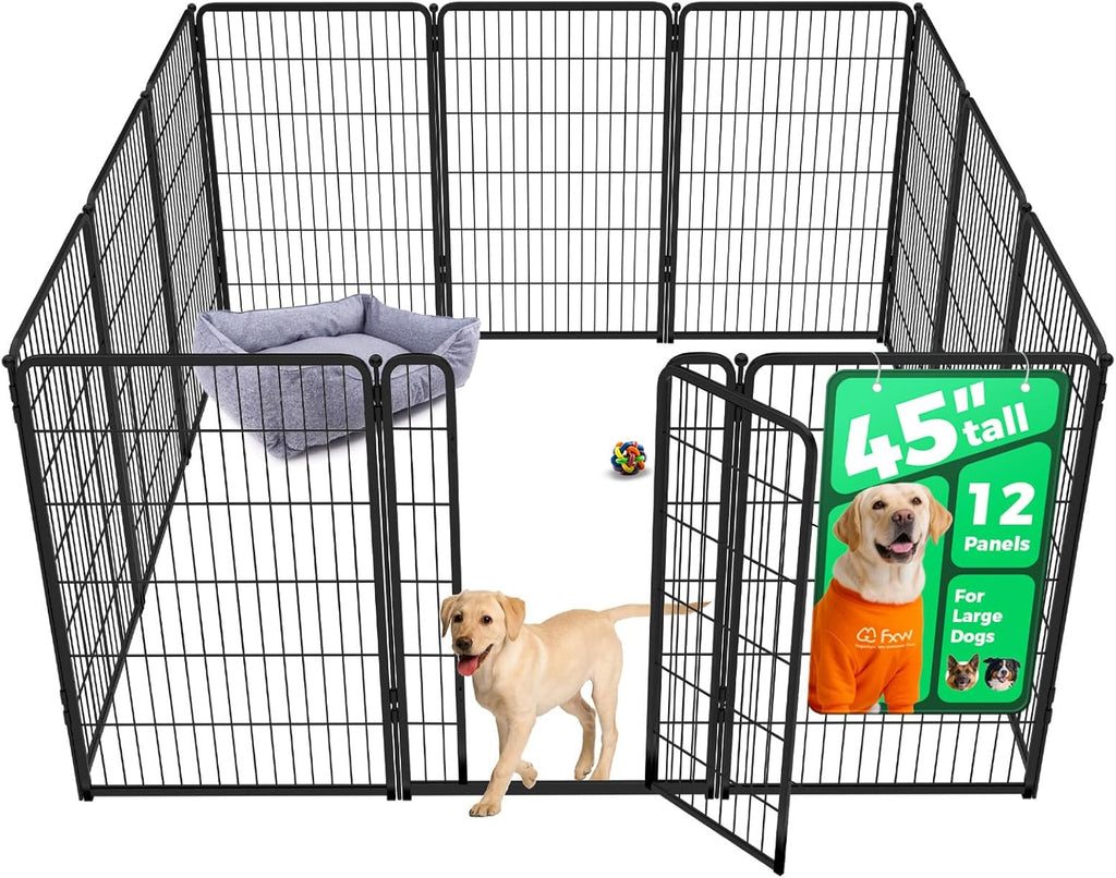FXW Homeplus Unleashed Indoor Dog Playpen - Stress-Free and Safe Play, Heavy Duty 45 Inch 12 Wire Panels Dog Pen for Large Dogs, Black│Patented