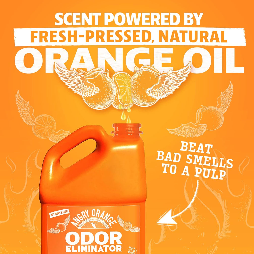 Angry Orange Pet Odor Eliminator for Dog and Cat Urine, Carpet Stains, and Strong Smells – Citrus Cleaner with Natural Orange Oil – 1 Gallon