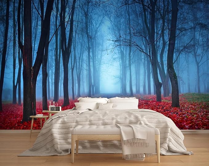 Foggy Forest Wall Mural Living Room Wallpaper for Bedroom TV Background (Not Peel n' Stick)
