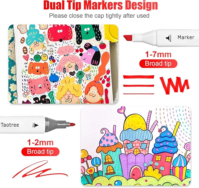 Taotree Alcohol Markers 168 Colors with Case & Holders, Dual Tips Art Coloring Markers Pens, Chisel & Fine Sketch Pens Art Supplies for Artist Kids Adult Coloring Books Drawing, Painting, Sketching