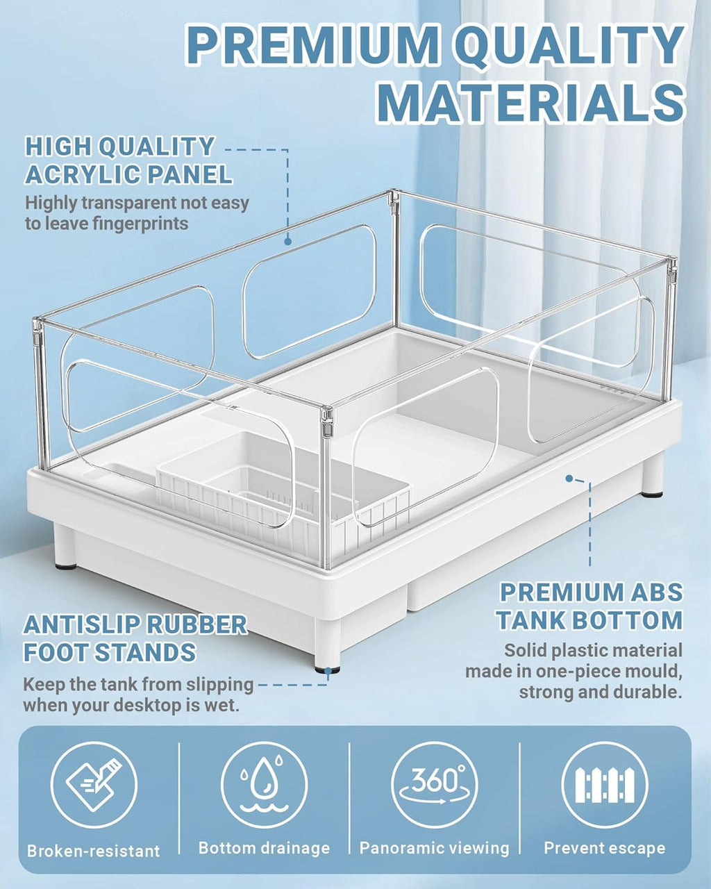 GOZILLA Small Turtle Tank Kit(Tank+Lamp+Filter), Acrylic Turtle Starter Kit with Adjustable Lamp, Reptile Habitat and Terrarium with Multi-Functional Areas for Small Reptiles. (White Kit)