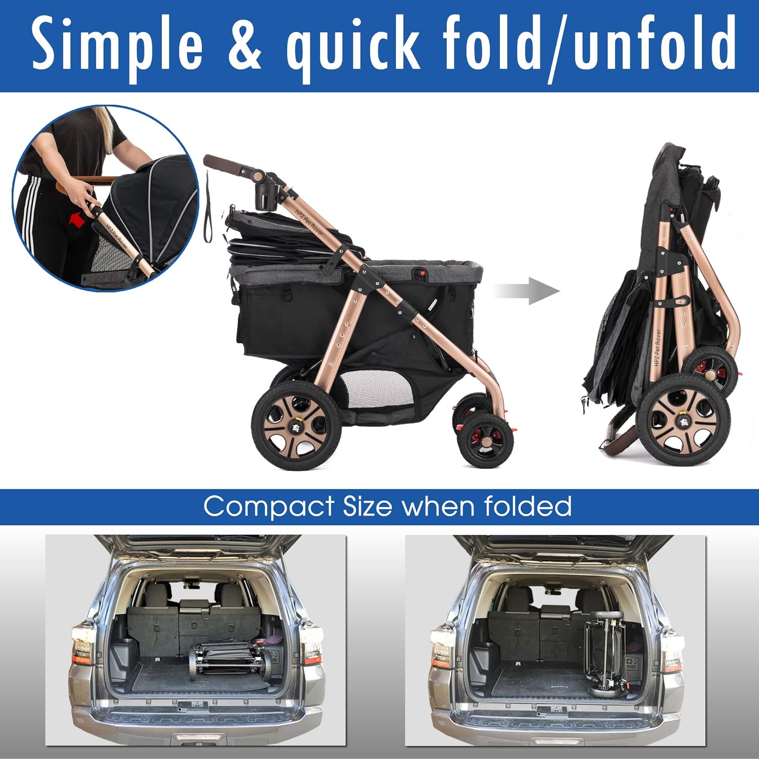 Titan-HD Premium Super-Sized Dog/Cat/Pet Stroller SUV Travel Carriage/w Access Ramp/100Lbs Capacity/Pumpless Rubber Wheels/Aluminum Frame for Small, Med, Large, XL Pets (Black)