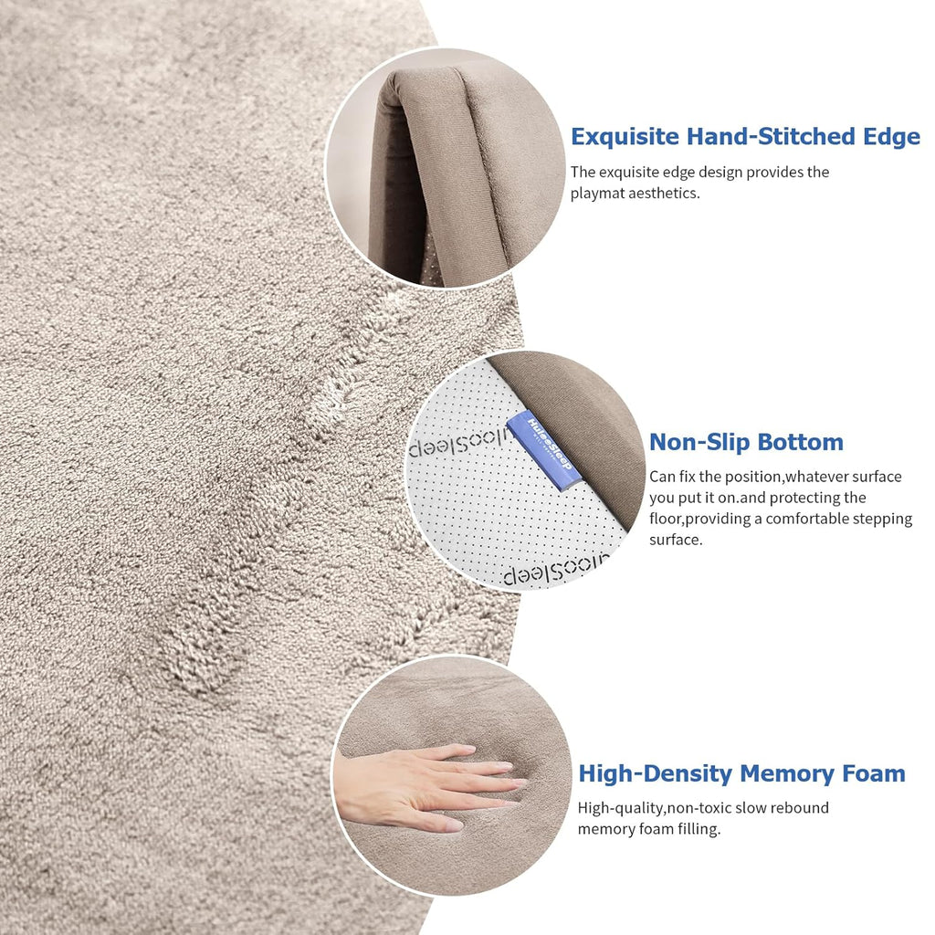 Baby Play Mat for Floor,1.3" Thick Memory Foam Tummy Time Mat,Soft Coral Velvet Nursery Rug,Extra Large Non Slip Crawling Mat for Toddlers,Infants,kids,Yoga Mat,Tatami Mat for Living Room(Beige)
