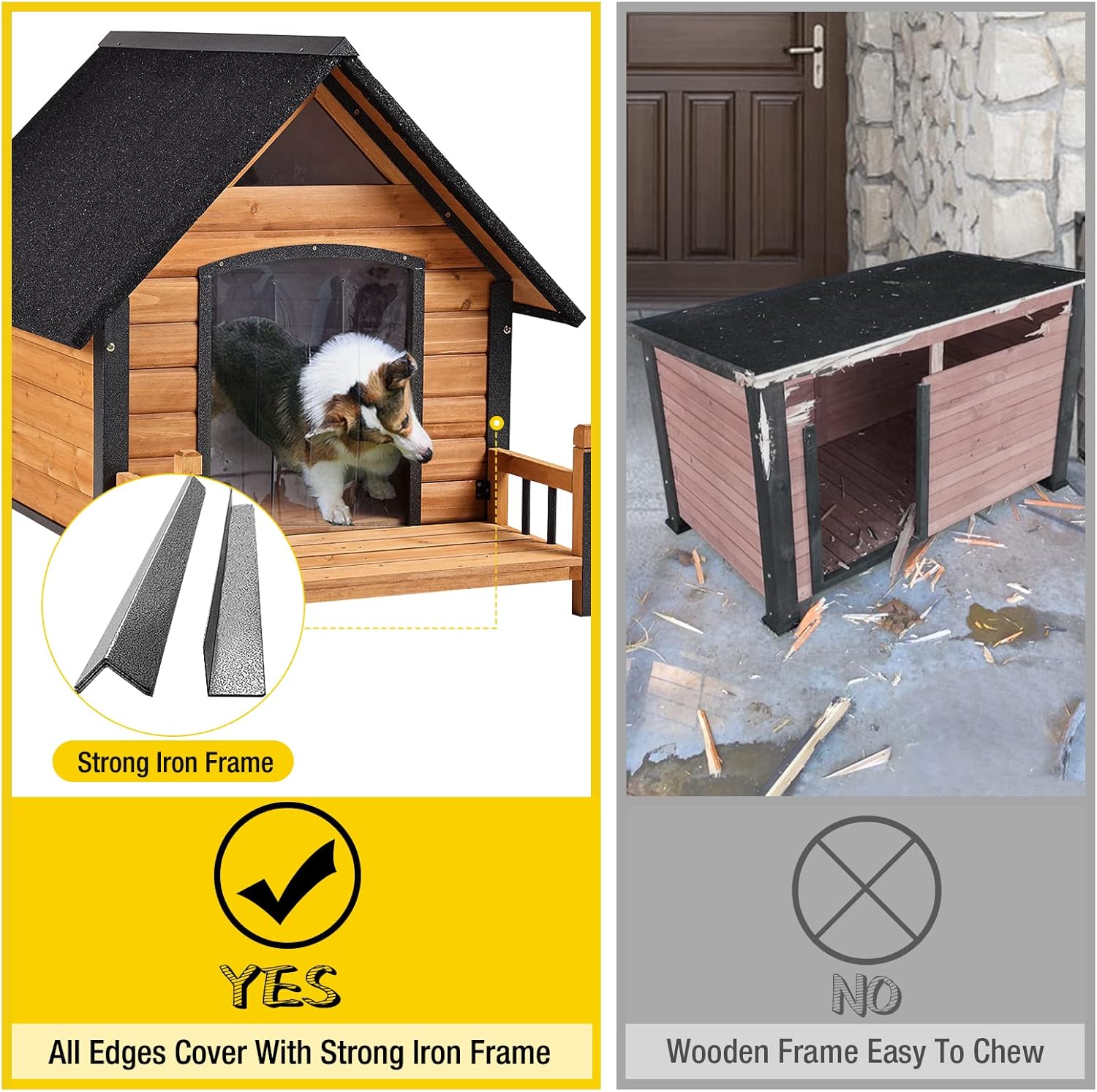 Outdoor Dog House, Waterproof Puppy Shelter Indoor Doghouse with Elevated Floor, Anti-Bite Design Dog Home for Small Medium Dogs with Porch