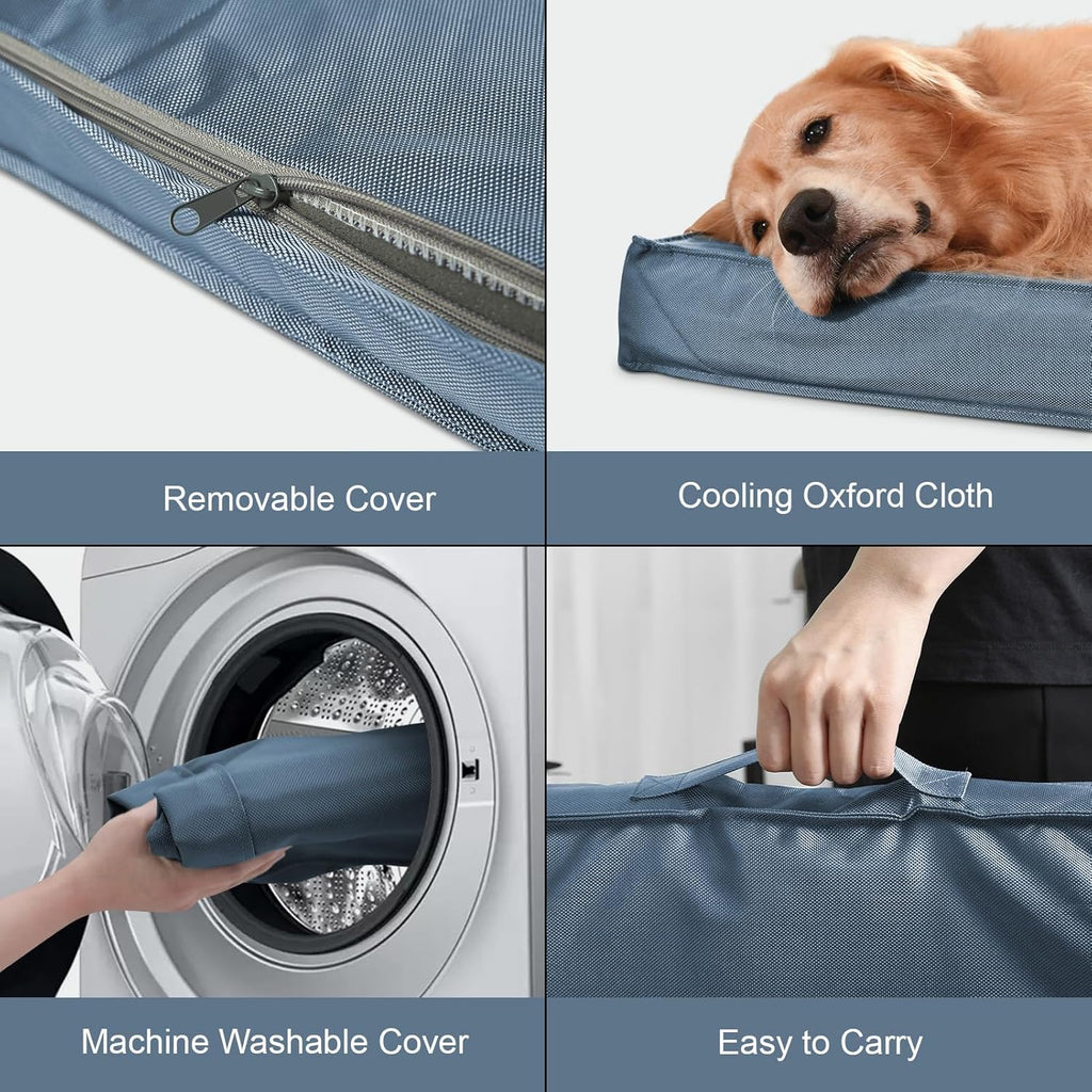 Outdoor Dog Bed for Small Dogs, Waterproof Dog Crate Bed for Small Dogs, Orthopedic Egg Crate Foam Puppy Beds with Washable and Removable Oxford Cover, Blue