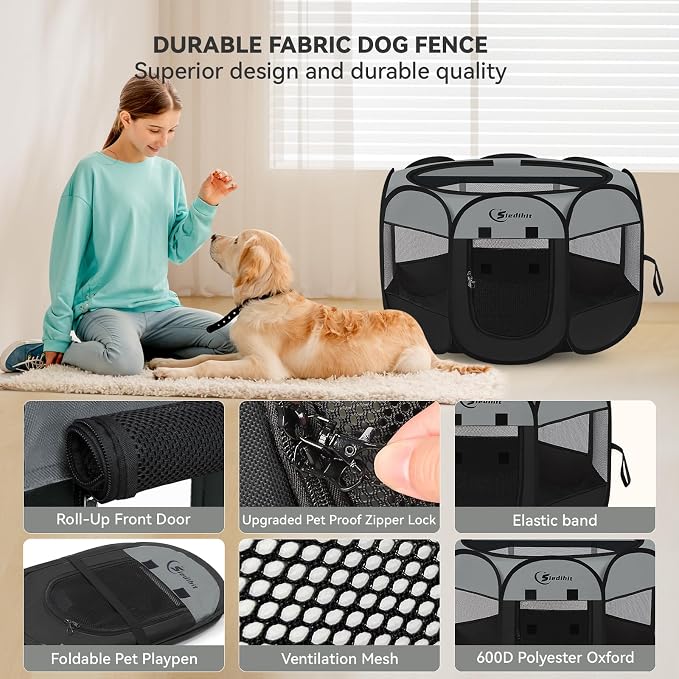 Siedihit Dark Grey Puppy Playpen - Image 6