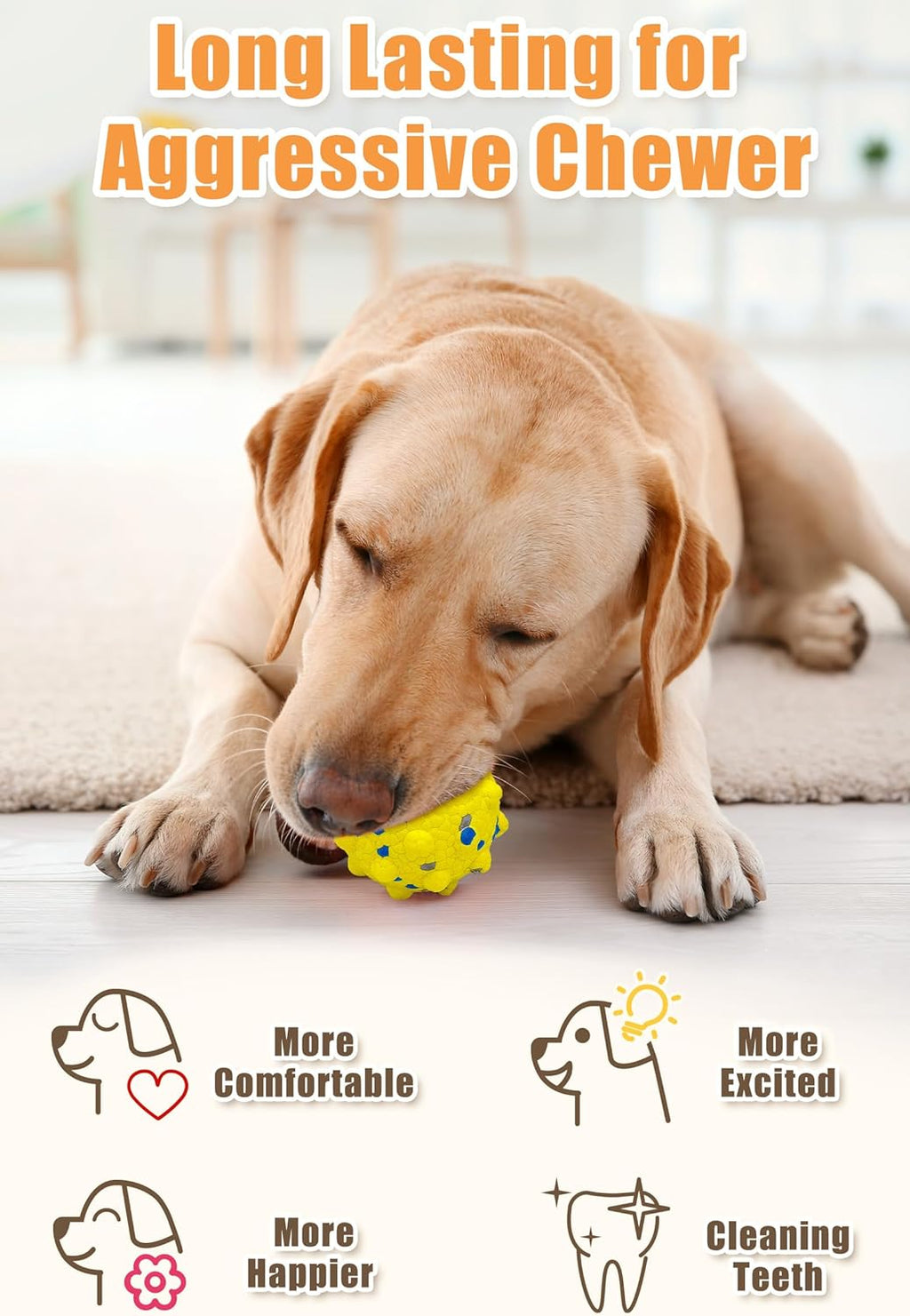 3.7'' Dog Balls for Dogs Aggressive Chewers Indestructible Tennis Durable Bouncy Interactive Dog Toy Balls for Fetch Game Floating Balls (Yellow Large)