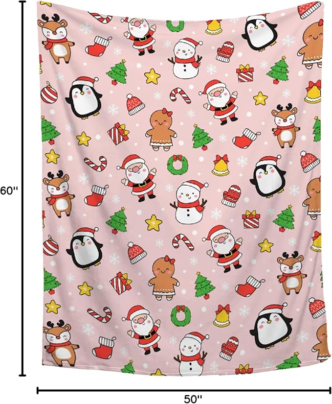 Ultra Soft Cute Christmas Blanket - Plush Cozy Holiday Blanket for Travel/Camping/Picnic - 50"x60" - Teens/Travel Size