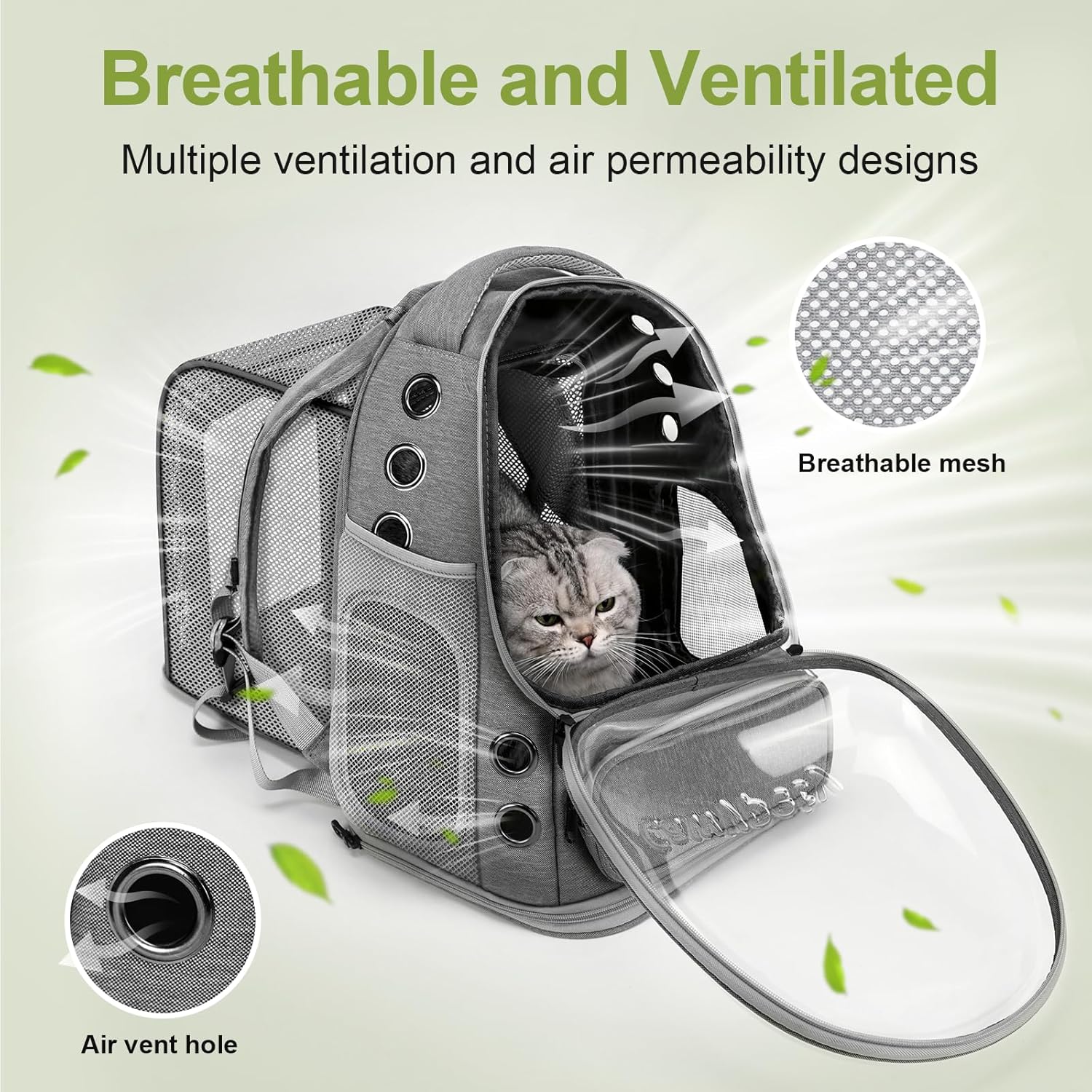 Expandable Cat Backpack,Cat Bubble Backpack Carrier for Carrying Cats, Pets and Small Dogs,Airline-Approved,Designed for Travel, Hiking, Walking,Car （Grey