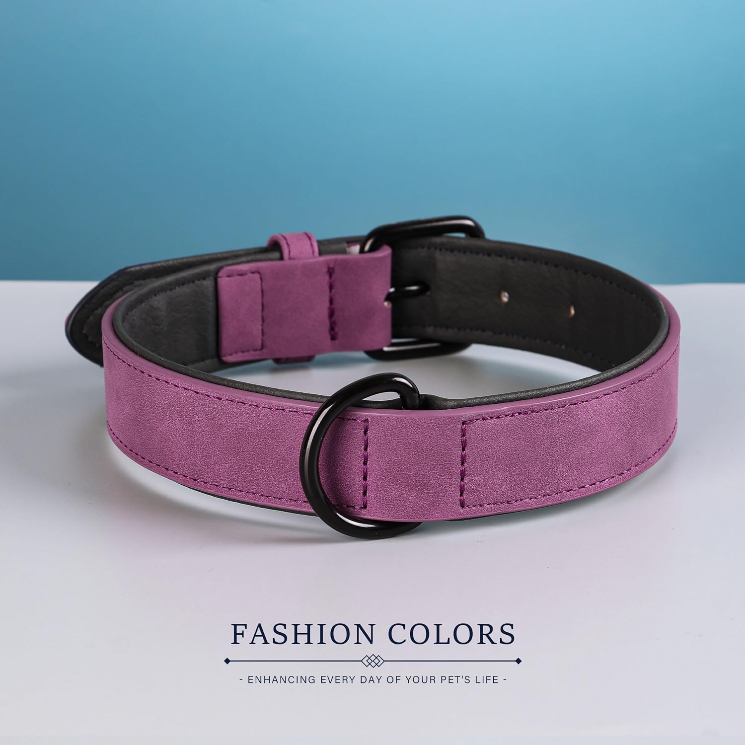 Didog Soft Padded PU Leather Dog Collar, Breathable and Adjustable Dog Collar for Large Dogs, Comfortable for Daily Walk, Purple, XL Fit Neck 17-21"(44-71 lbs)