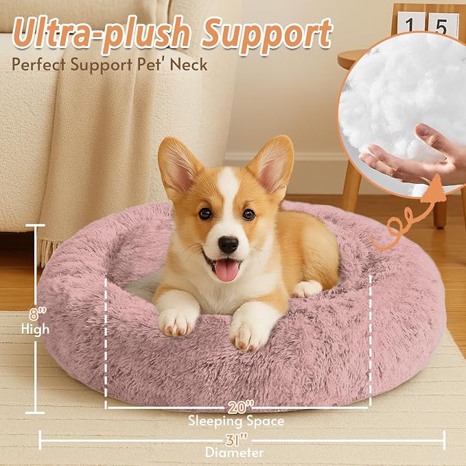 JOLLYVOGUE Calming Dog Bed Medium Size Dog, 31in Donut Washable Medium Pet Bed - Image 5