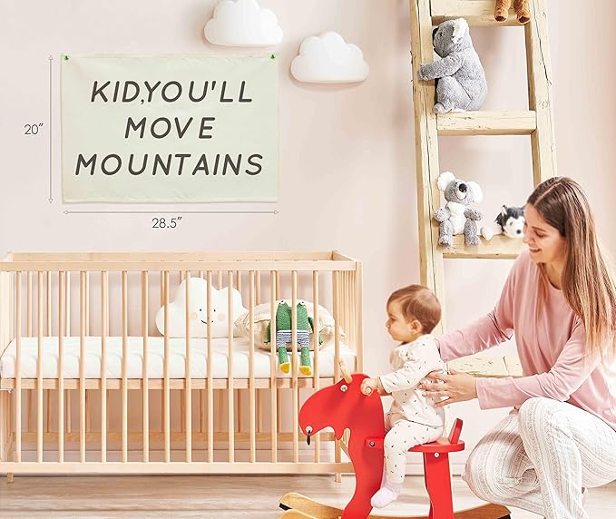 You’ll Move Mountains Nursery Banner-Hanging Rectangular Canvas Flag Poster Wall Art Decor for Kids Boy Girl Teen,Bedroom Playroom Door Decoration,Christmas Gift 28.5"L×20"W